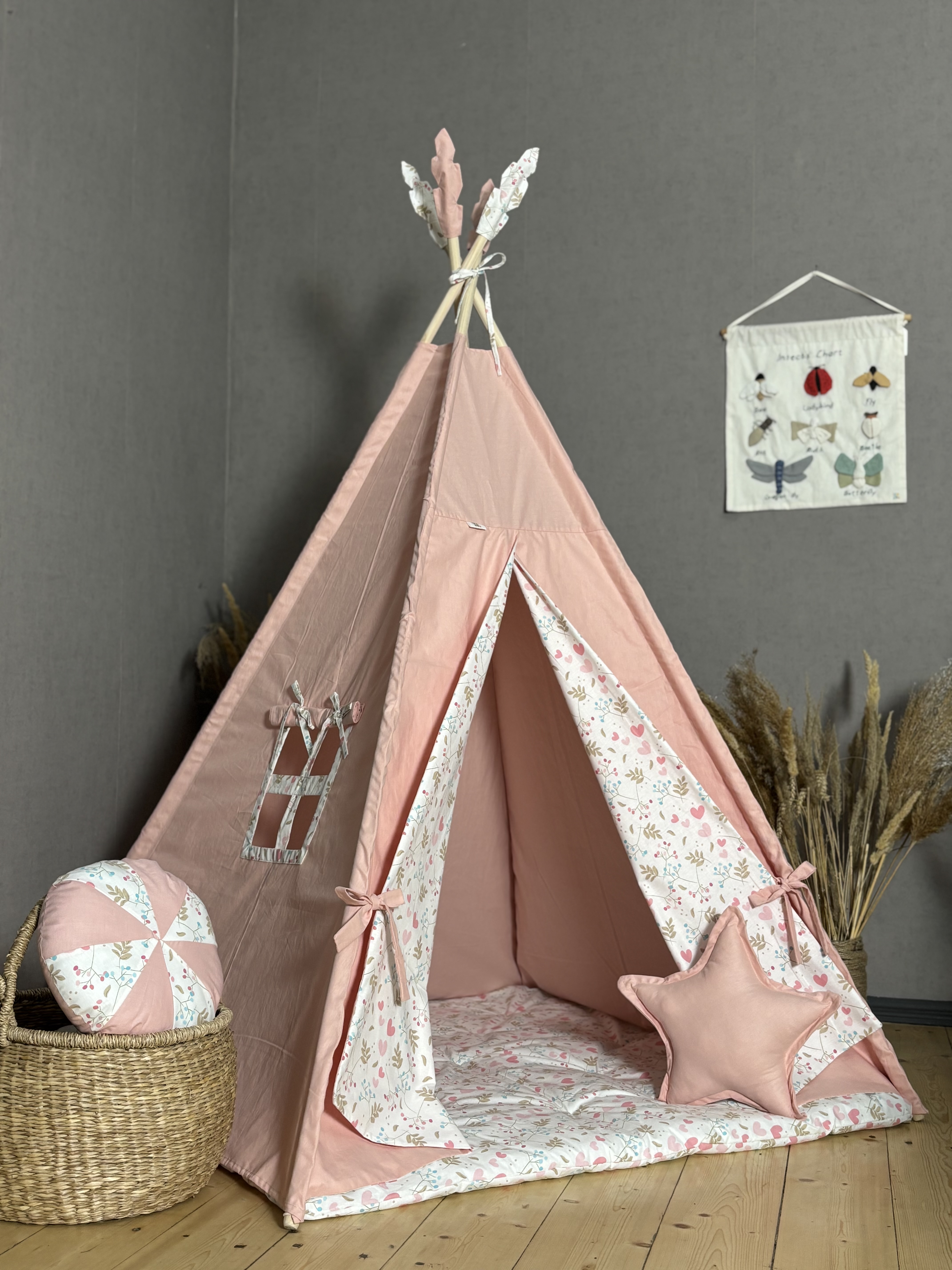 Pink tent with heart print