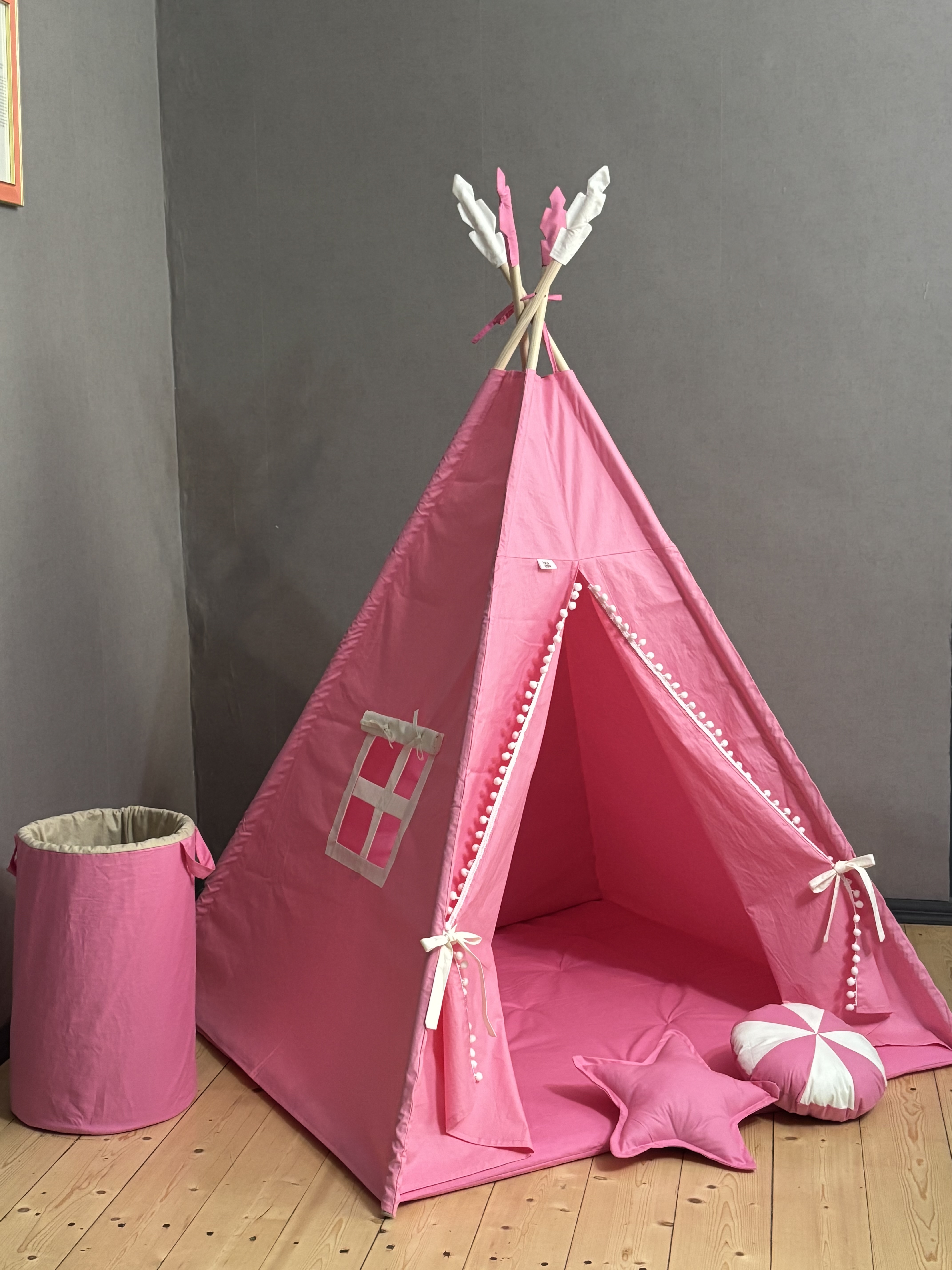 Pink tent with storage