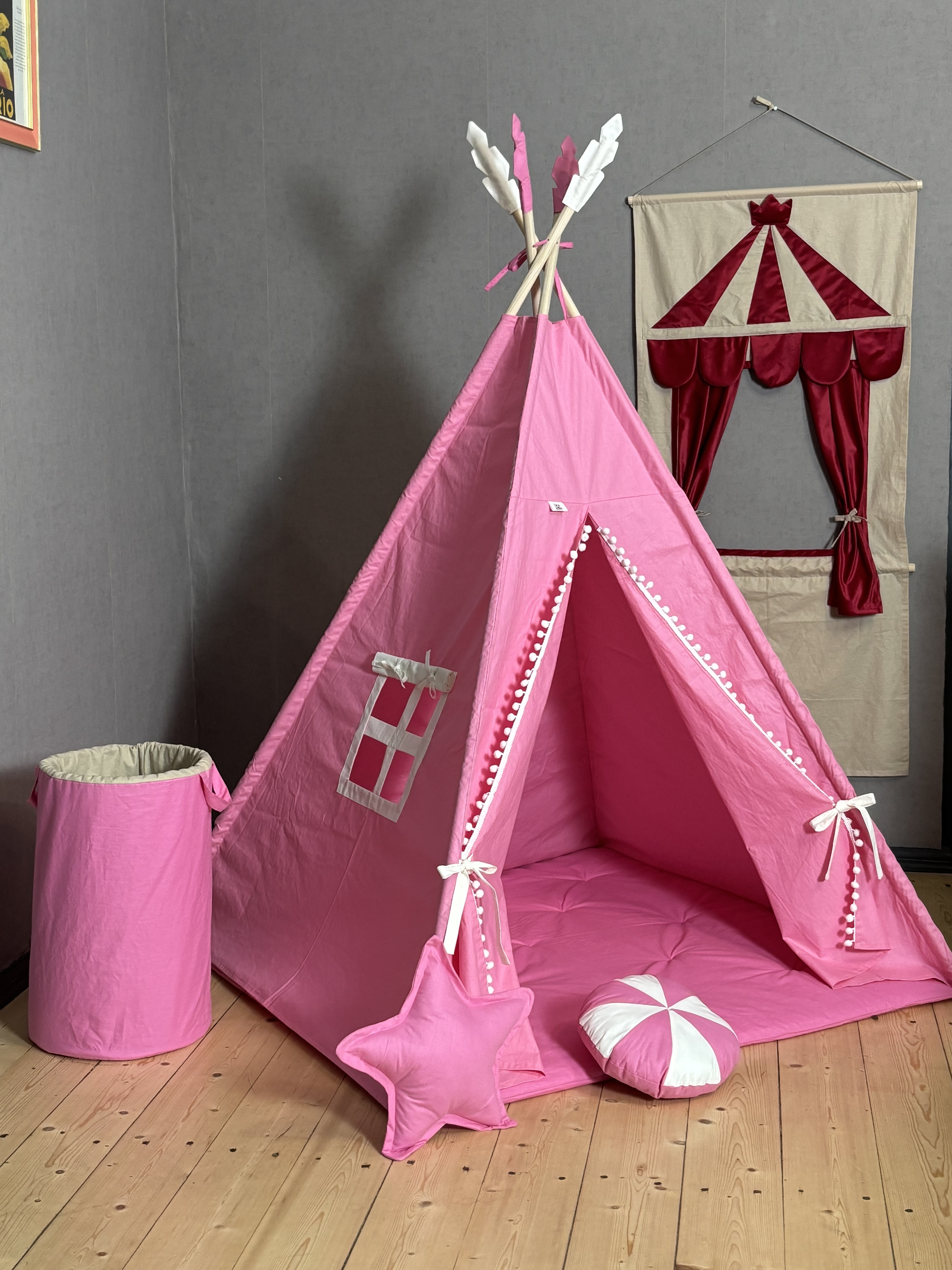 Pink tent with storage