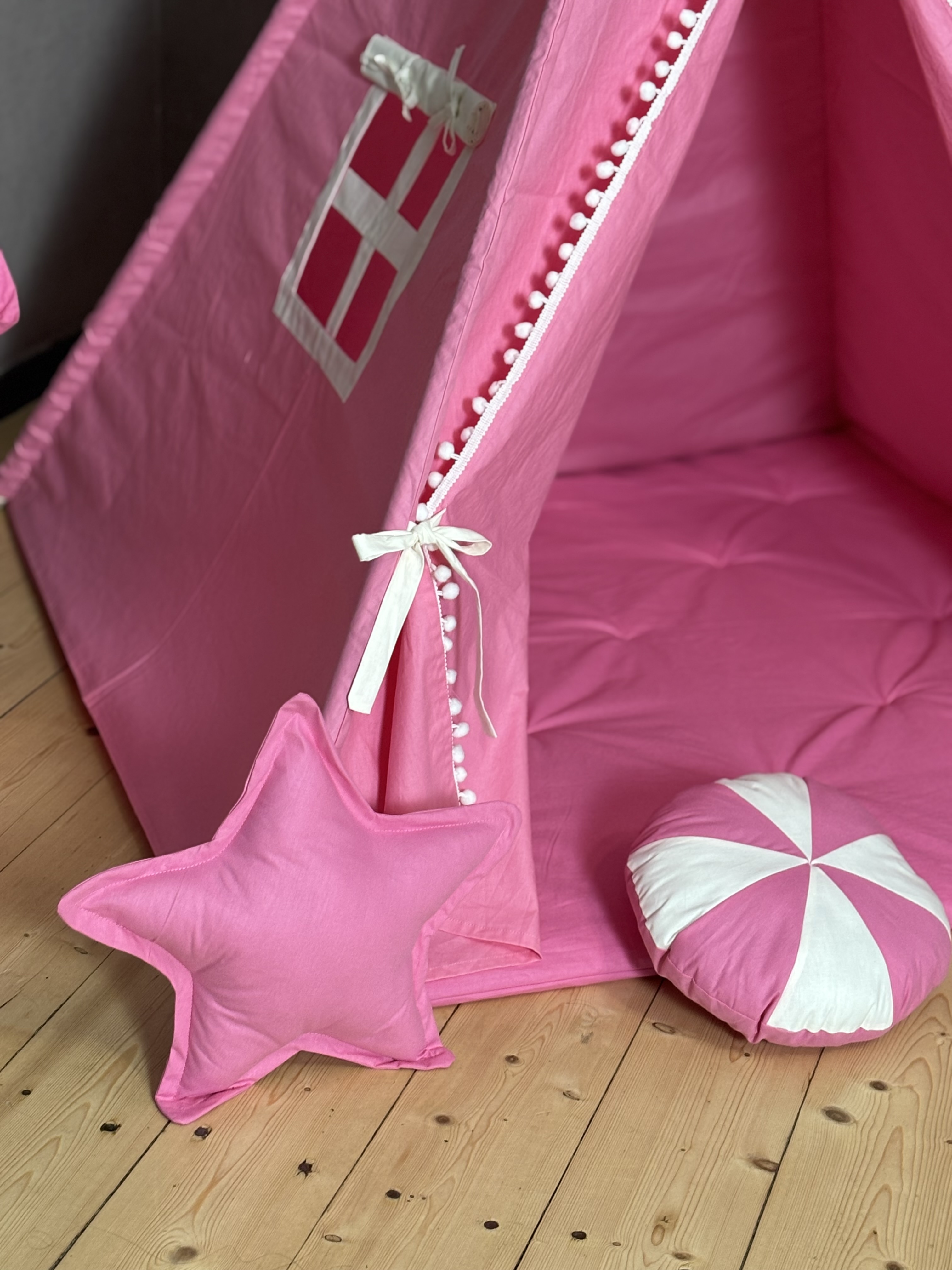 Pink tent with storage