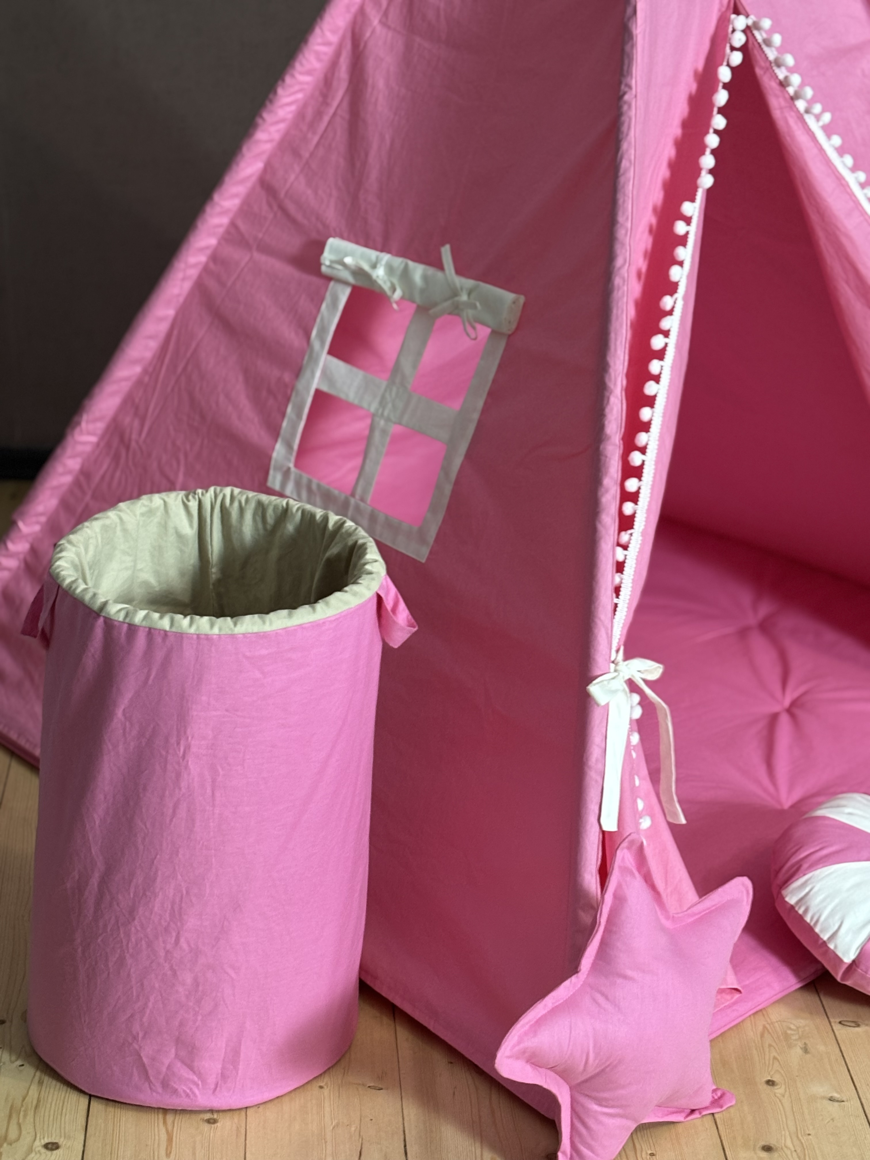 Pink tent with storage