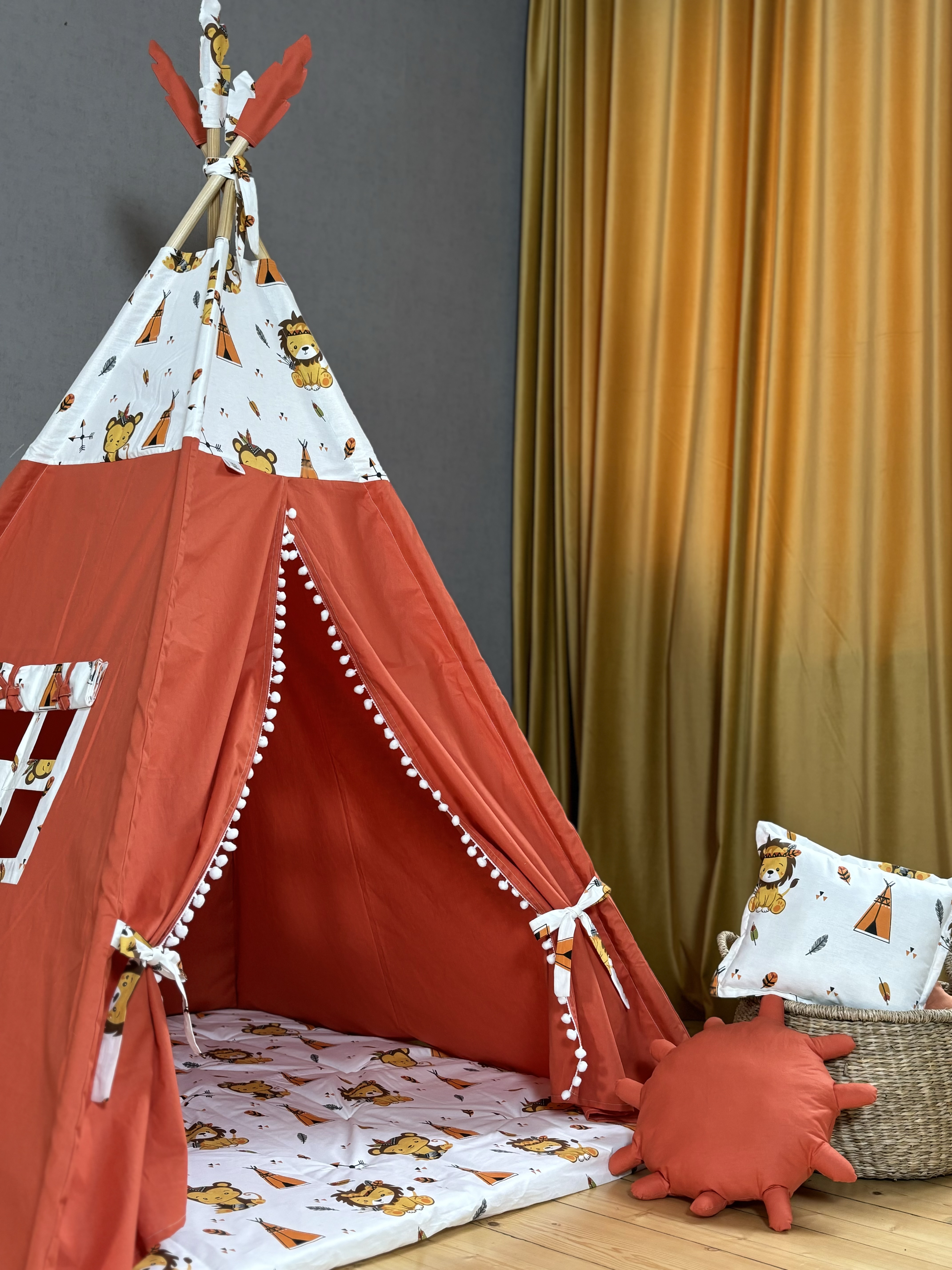 Fire color tent with lion and monkey print