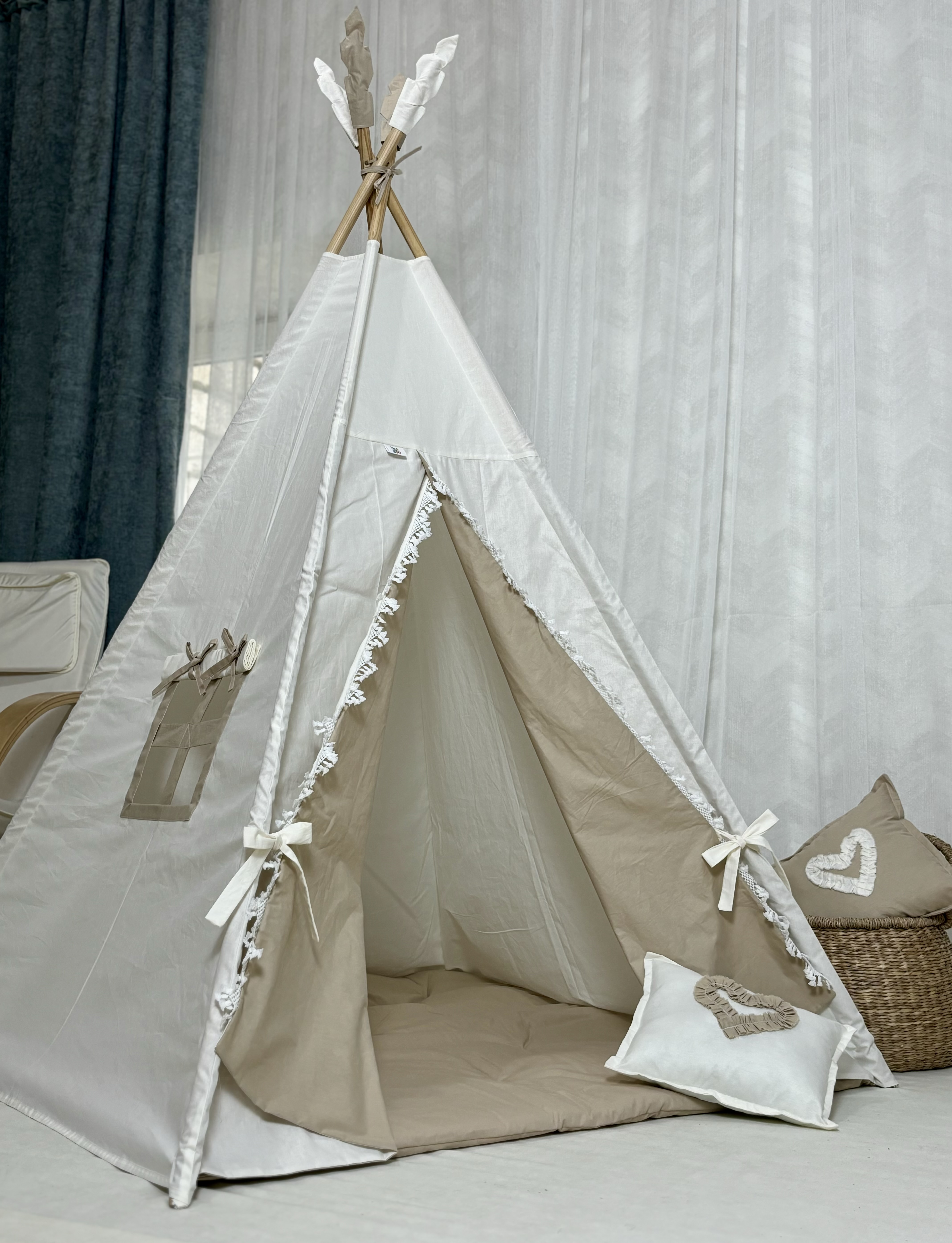 White tent with lace