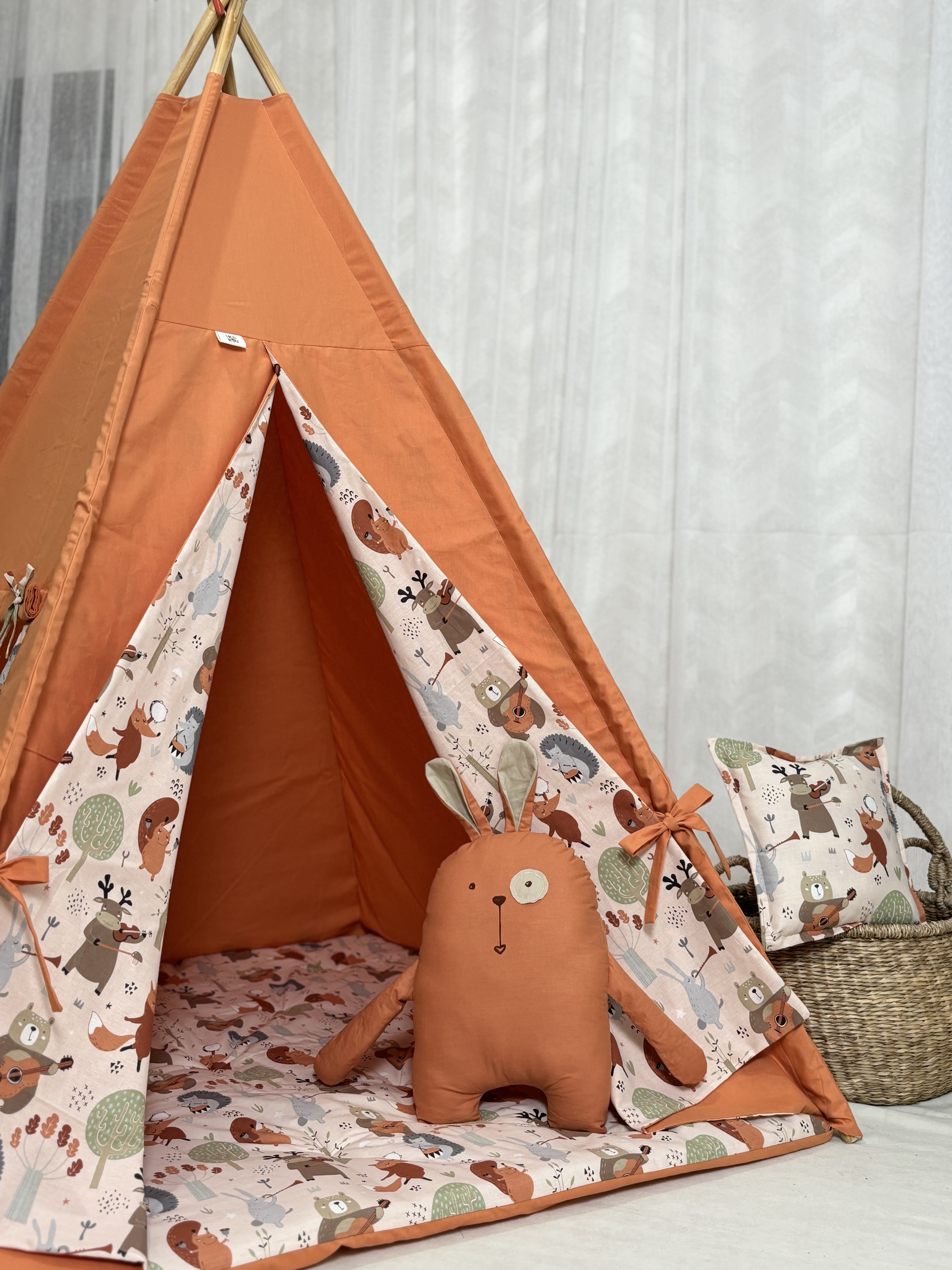 A brick tent with a rabbit